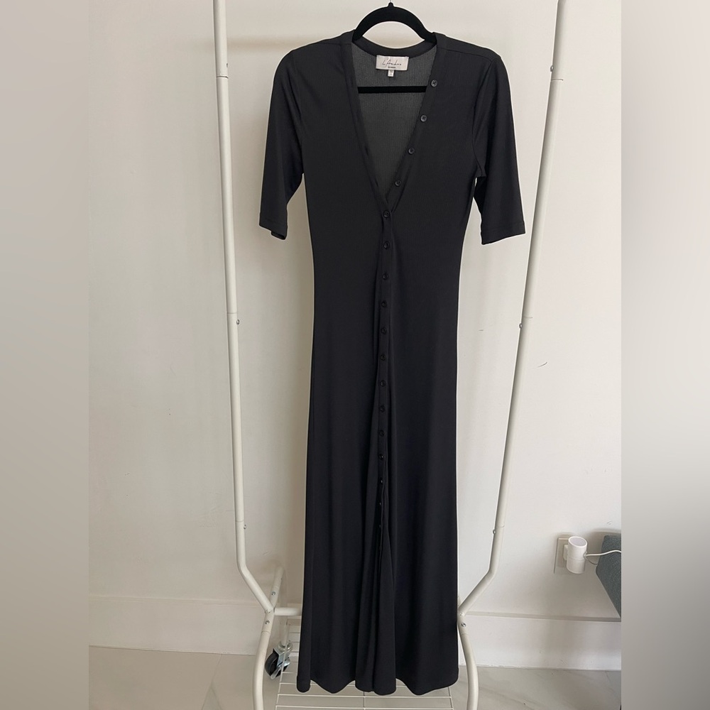 L'Academie Black Long Sleeve Maxi Dress